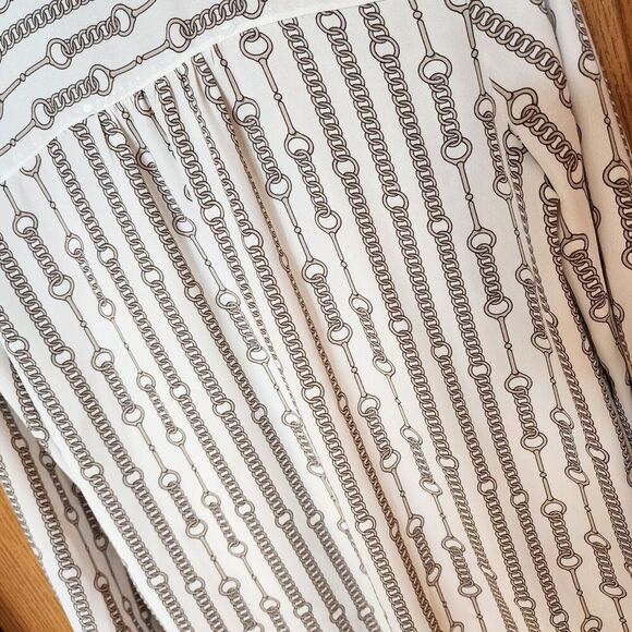 Banana Republic Chain Print Blouse Scarf Tie Women's Size XS Black & White EUC - Picture 9 of 11